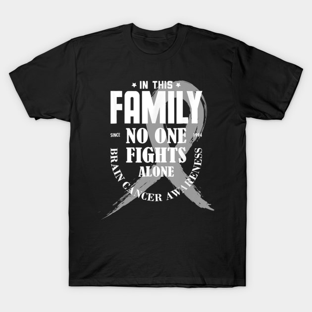 In This Family No One Fights Alone Brain Cancer T-Shirt by Antoniusvermeu
